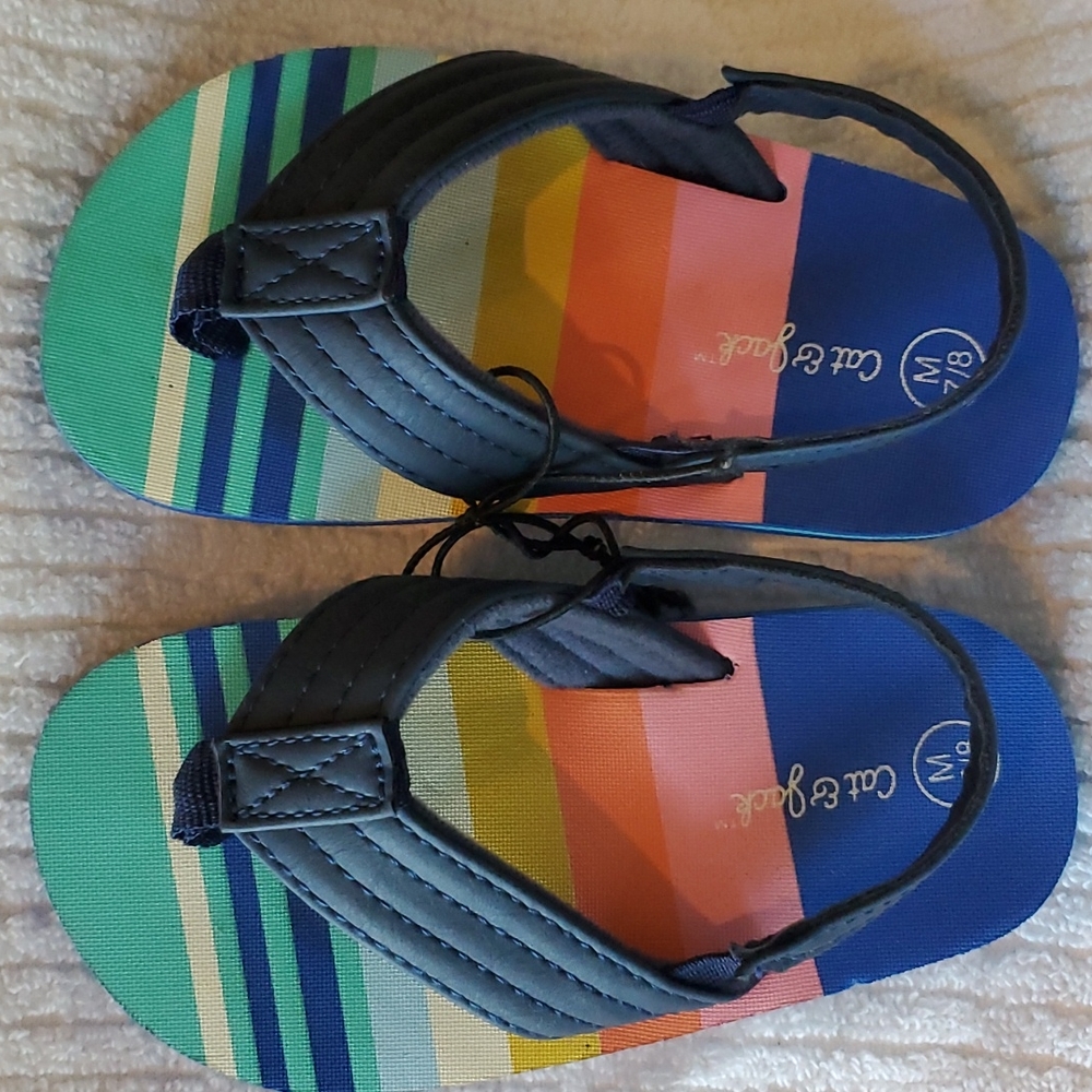 CAT AND JACK SIZE MEDIUM 7/8 And XL 11/12 FLIP FLOPS BACK ELASTIC STRAP